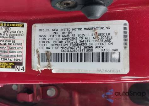 2004 Pontiac Vibe из США, поврежденный, VIN 5Y2SL62804Z471850